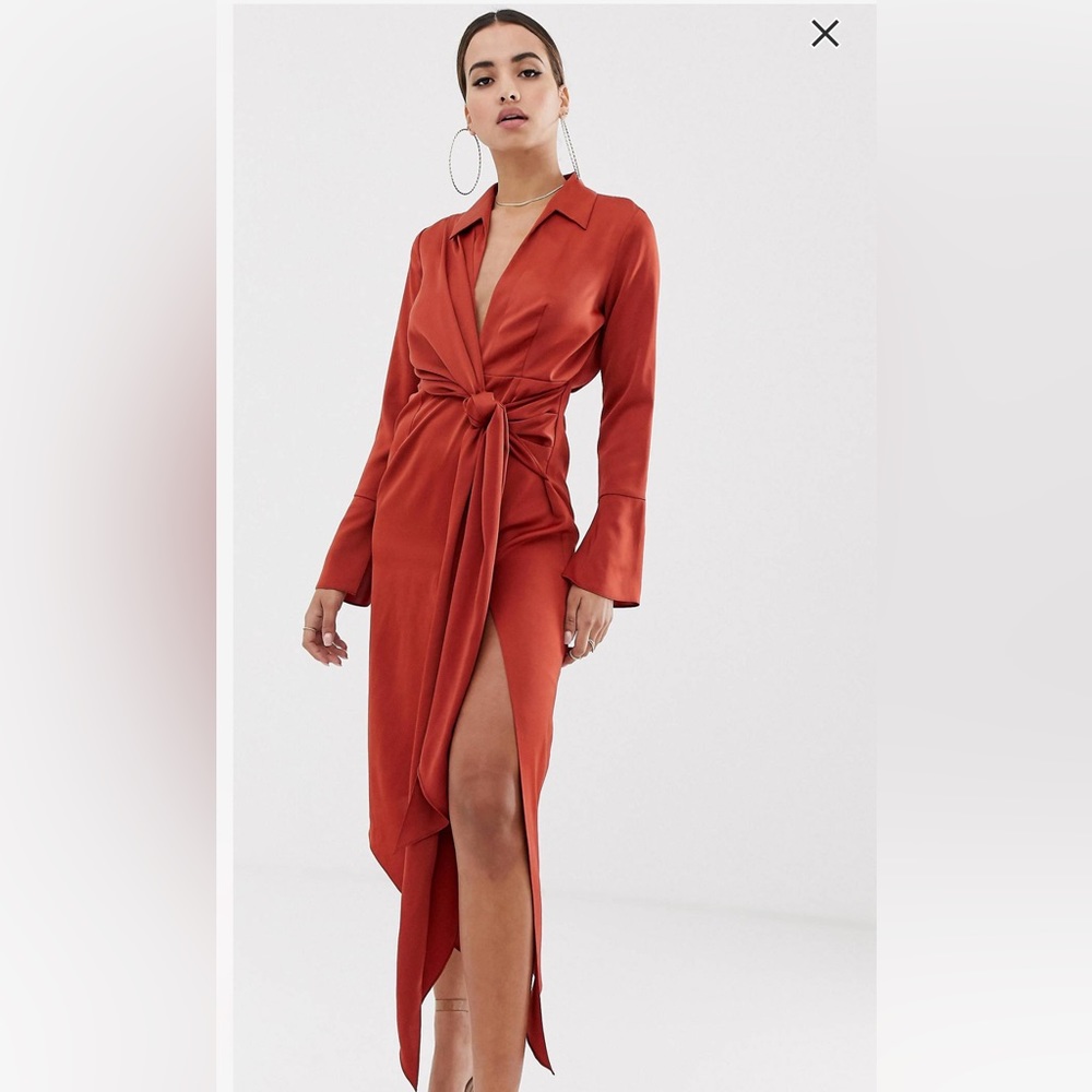 Mid Satin Dress with waist tie